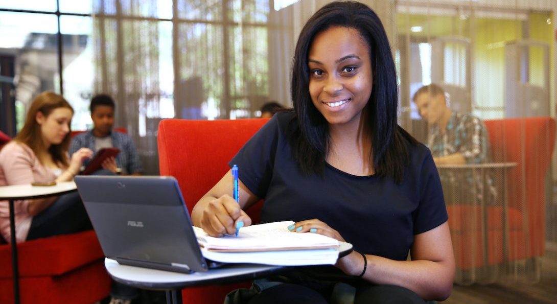 Female student in library