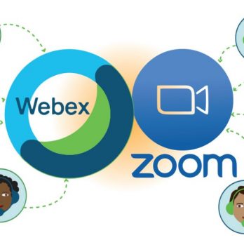 Illustration of people with headsets connecting to Webex and Zoom Online Collaboration Tools
                  