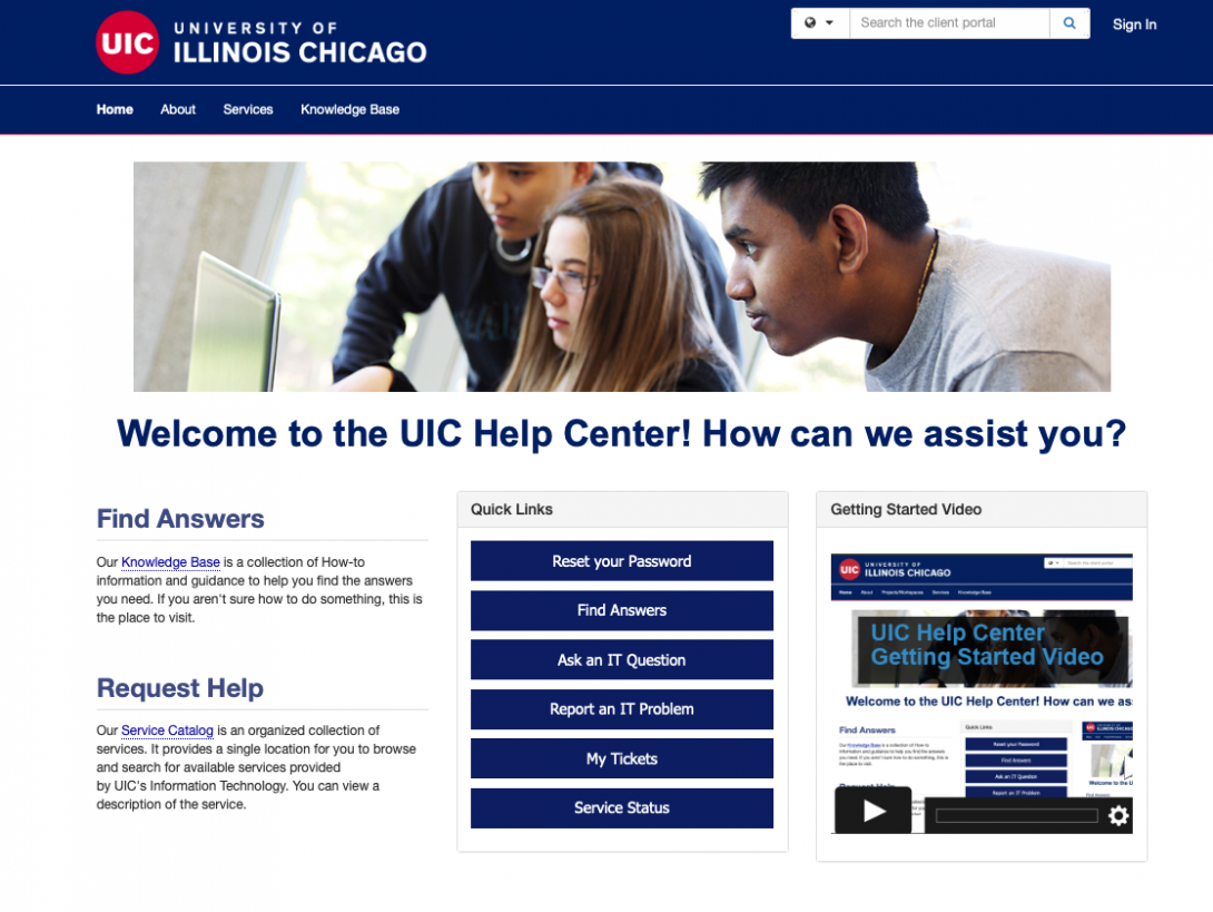 UIC Help Center home page