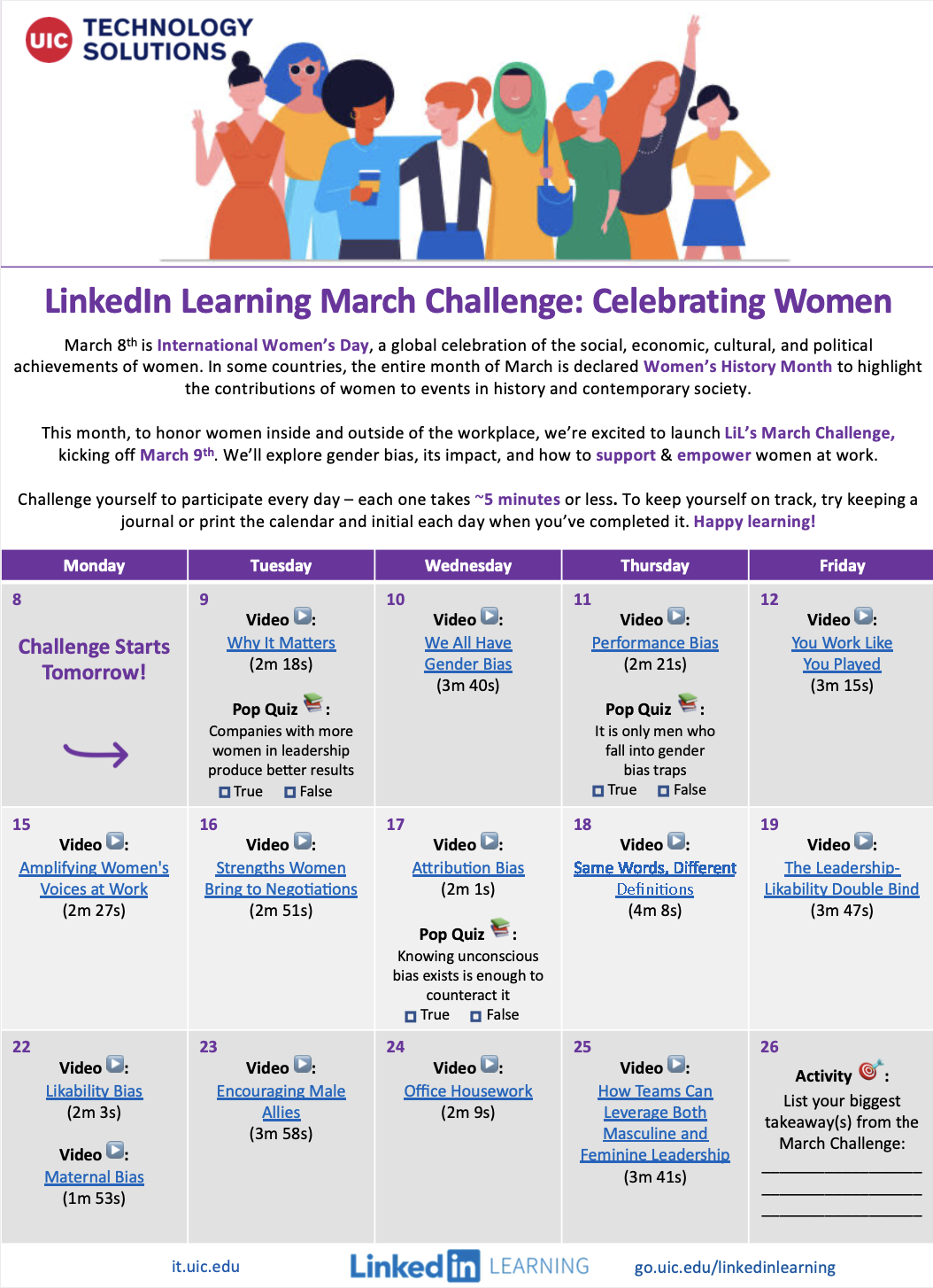 LinkedIn Learning March Challenge Calendar