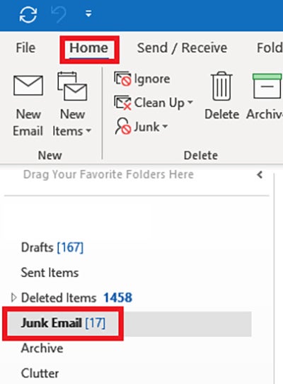 Junk Email folder in outlook