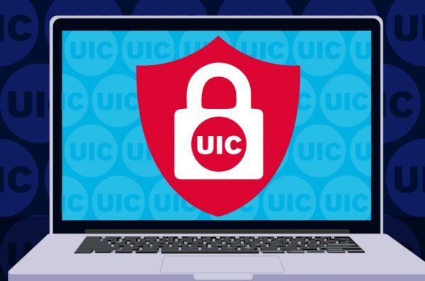 Shield icon on a screen to indicate IT Security