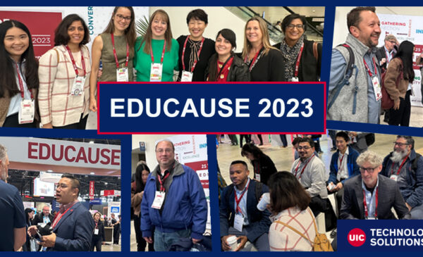 Collage of photos of UIC attendees at Educause 2023