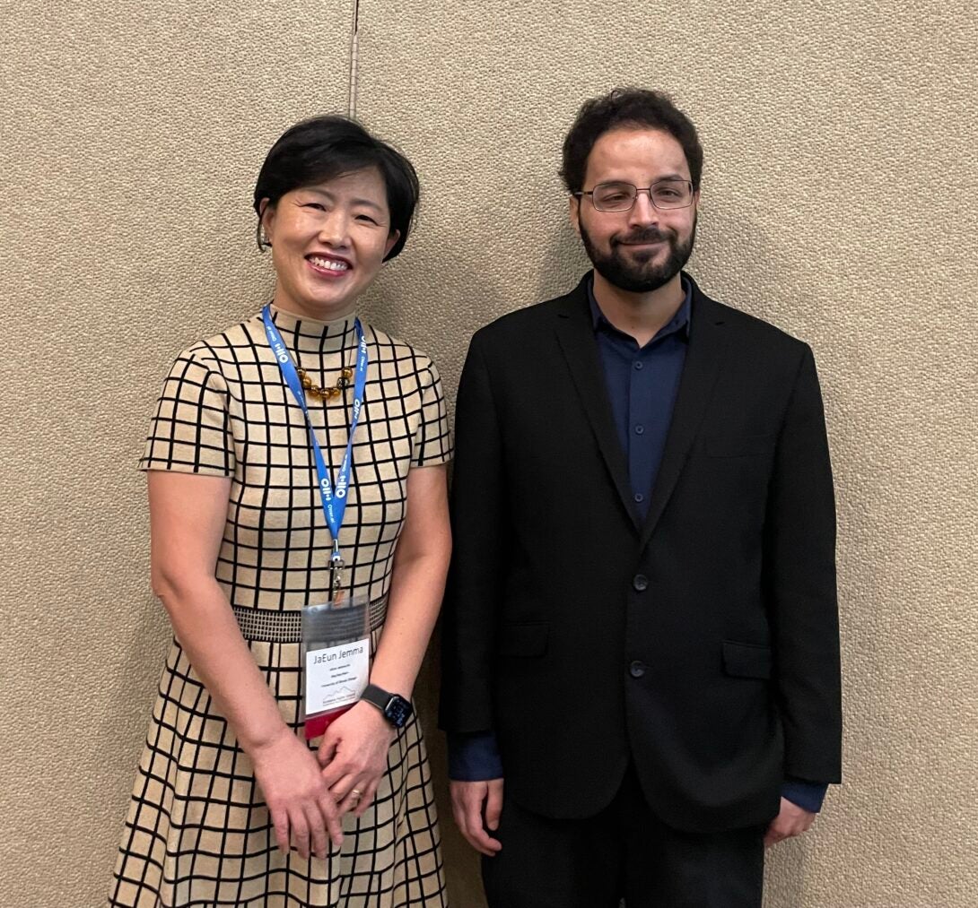 UIC Director of Accessibility Jemma Ku and  Ph.D. Student and Accessibility Consultant Randy Colón at the EDUCAUSE conference