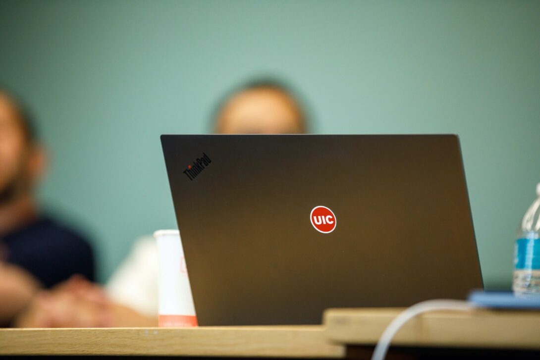 Laptop with a UIC sticker