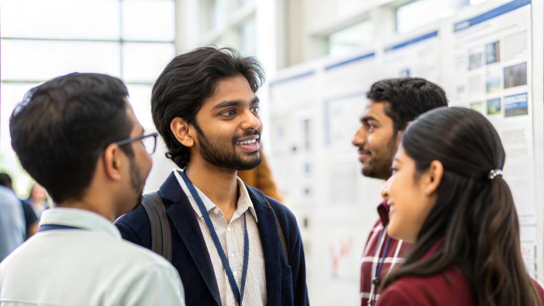 four students networking