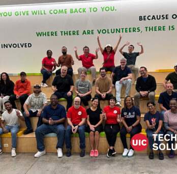 Technology Solutions volunteers posing at Chicago Greater Food Depository
                  